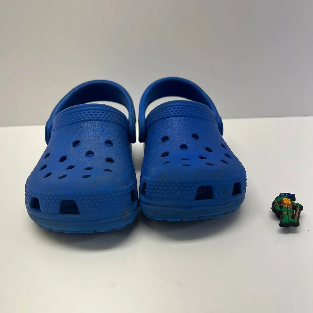 Kids‎ Blue Crocs Clog Shoes 8C Teenage Mutant Ninja Turtle Jibbitz Leonardo